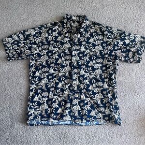 Pierre Cardin Dark Blue Tropical Hawaiian Print Button Down Men’s Shirt